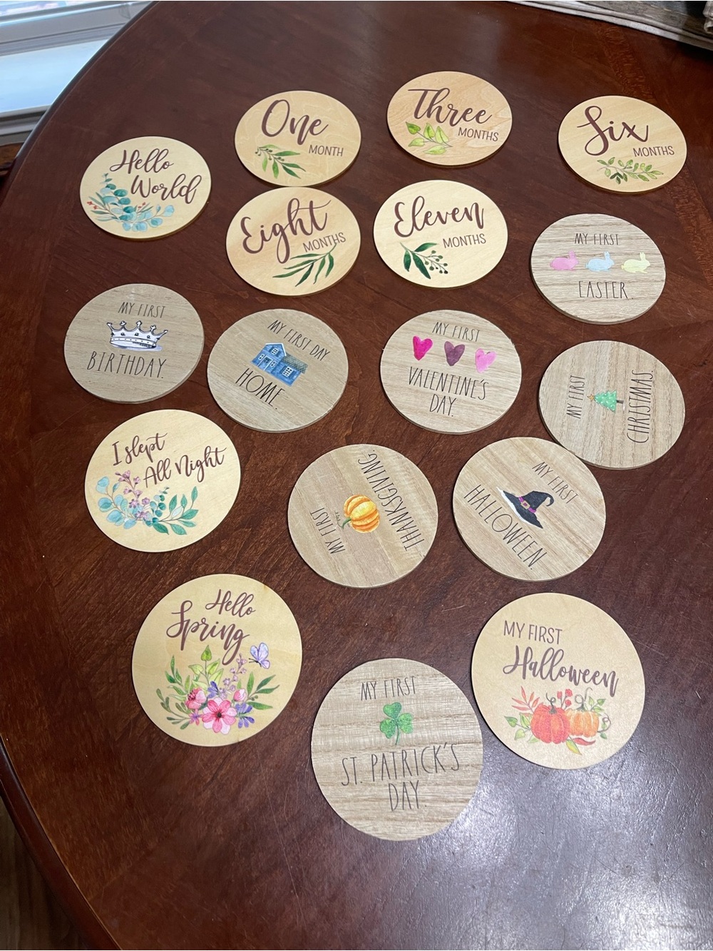 Rae Dunn baby  Holiday and first’s Month Wooden Milestone Discs
